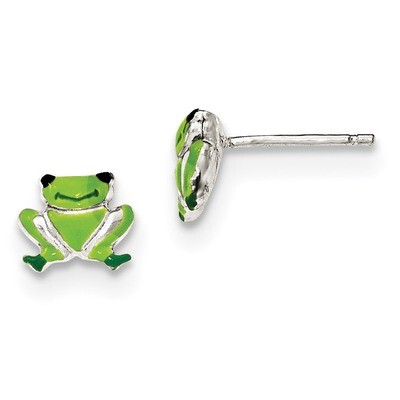 Enamel Frog Childs Post Earrings Sterling Silver Polished QE11814, MPN: QE11814, 191101230448