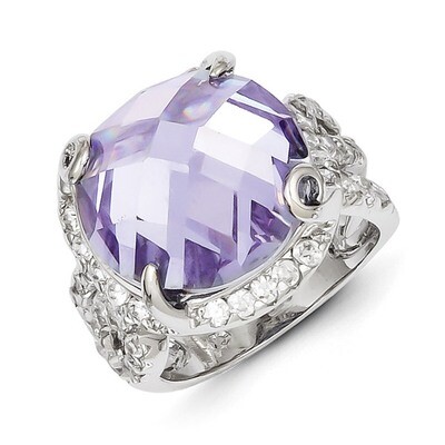 Purple &amp; Clear Cz Ring Sterling Silver QR1431-6