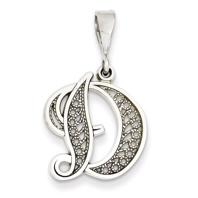 Filigree Initial D Pendant 14k White Gold Solid Polished D1281D, MPN: D1281D, 883957862705