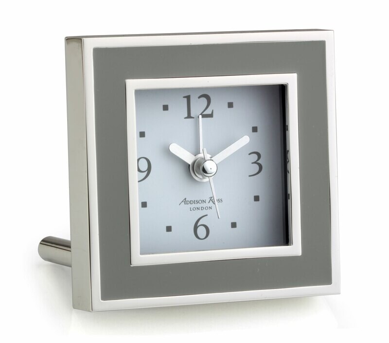 Addison Ross Taupe Enamel Square Alarm Clock 3 x 3 Inch Silver-plated FR1001