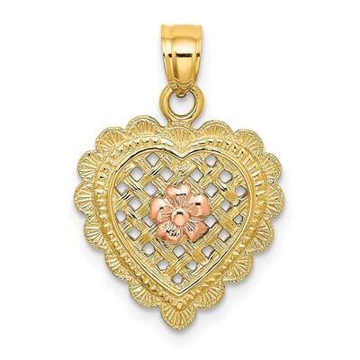 Flower In Heart Basket Charm 14k Yellow &amp; Rose Gold K8982, MPN: K8982, 637218021482