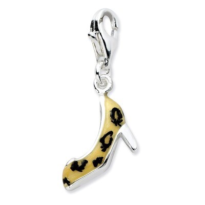 Enamel Leopard High Heel Charm Sterling Silver Click-on Synthetic Diamond QCC590 by Amore La Vita, …