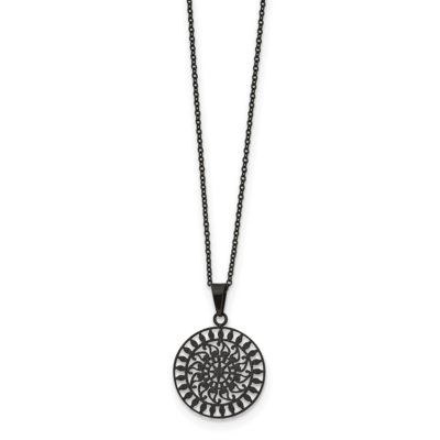 Black IP-plated Laser Cut 16 Inch 2 Inch Extension Necklace Stainless Steel Polished SRN2577-16 by …