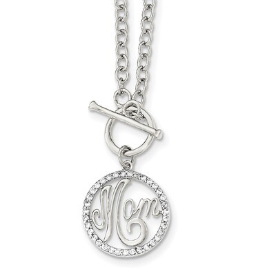 CZ Diamond Mom Necklace 18 Inch Sterling Silver Polished QG4015-18, MPN: QG4015-18, 191101459627