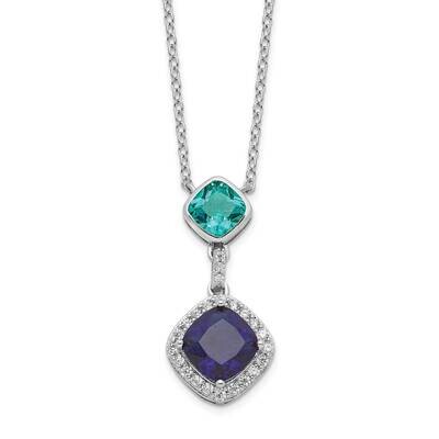 CZ Diamond Glass Stone Dangle Pendant Necklace 18 Inch Sterling Silver Rhodium-Plated QG6160-18, MP…