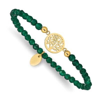 Yellow Ip Tree Of Life Green Jade Stretch Bracelet Stainless Steel Polished SRB2336, MPN: SRB2336, …