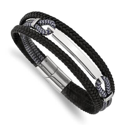 Leather and Cotton Multi Strand 8.25 Inch Id Bracelet Stainless Steel Polished SRB3000-8.25, MPN: S…