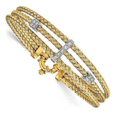 Gold-Plated Cz Polished Woven Bracelet Sterling Silver QLF793-7, MPN: QLF793-7, 191101635922