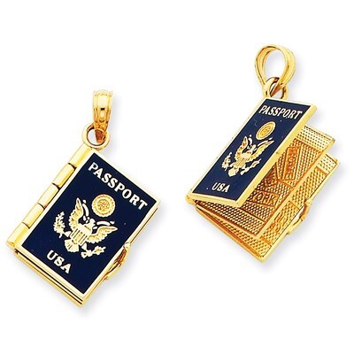 Enamel 3-D Passport Pendant 14k Gold YC819, MPN: YC819, 637218136629