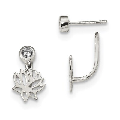 Floral Front &amp; Back CZ Diamond Post Earrings Sterling Silver Polished QE13474, MPN: QE13474, 191101…