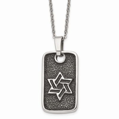 Star of David Dog Tag Necklace Stainless Steel Antiqued SRN1150-24 by Chisel, MPN: SRN1150-24, 1911…