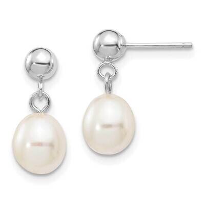 6-7mm White Rice Freshwater Cultured Pearl Dangle Post Earrings 14k White Gold XFW252E, MPN: XFW252…