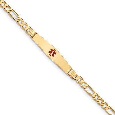 8 Inch Medical Soft Diamond Shape Red Enamel Flat Figaro Link ID Bracelet 14k Gold XM566CC-8, MPN: …
