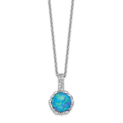 CZ Diamond &amp; Created Blue Opal 18.25 Inch Necklace Sterling Silver Rhodium-plated QCM1392-18.25, MP…