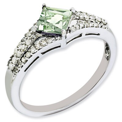 Green Quartz &amp; Diamond Ring Sterling Silver QR3089AG, MPN: QR3089AG, 883957652207