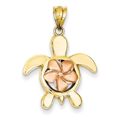 Rose Plumeria Turtle Pendant 14k Two-Tone Gold D3343, MPN: D3343, 886774093079