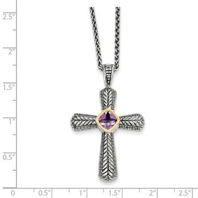 .70 Amethyst Cross 18 Inch Necklace Sterling Silver &amp; 14k Gold QTC243, MPN: QTC243, 883957502656