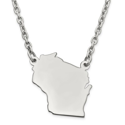 Wisconsin State Pendant Necklace with Chain Sterling Silver Engravable XNA706SS-WI, MPN: XNA706SS-W…