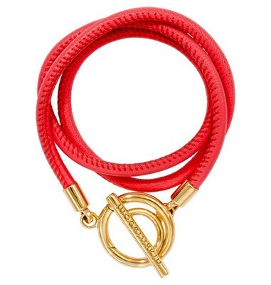 Nikki Lissoni Coral Red Leather Wrap Bracelet with Gold-Plated T-Bar Closure Fits 21cm 8.2 inch Cha…