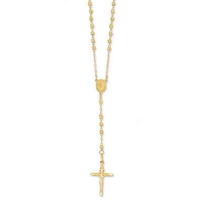 3mm Beaded Rosary Necklace 24 Inch 14k Gold Diamond-cut SF2065-24, MPN: SF2065-24, 886774287584