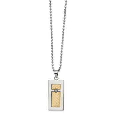18k gold accent .025ct Diamond Rectangular Necklace Stainless Steel SRN2713-24 by Chisel, MPN: SRN2…