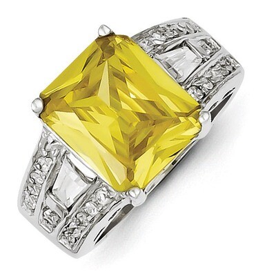 Yellow &amp; Clear Diamond Ring Sterling Silver QR1459, MPN: QR1459, 191101283741
