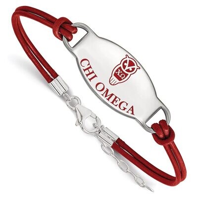 Chi Omega Enameled Oval Leather Bracelet Sterling Silver SS018CHO-7, MPN: SS018CHO-7, 886774602707