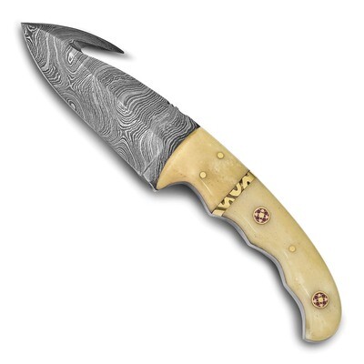 Blade with Gut Hook Camel Bone Handle Knife Damascus Steel 256 Layer Fixed by Jere, MPN: KN31300, 1…