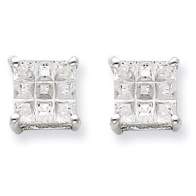6mm Square Diamond Basket Set Stud Earrings Sterling Silver QE7530, MPN: QE7530, 883957548708