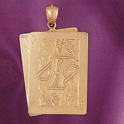 Dazzlers Jewelry Playing Cards Ace Queen Pendant Necklace Charm Bracelet in Yellow, White or Rose G…