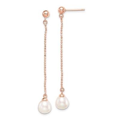 18k Flash-pl 7-8mm Drop Freshwater Cultured Pearl Earrings Sterling Silver Rose-tone QE14649, MPN: …