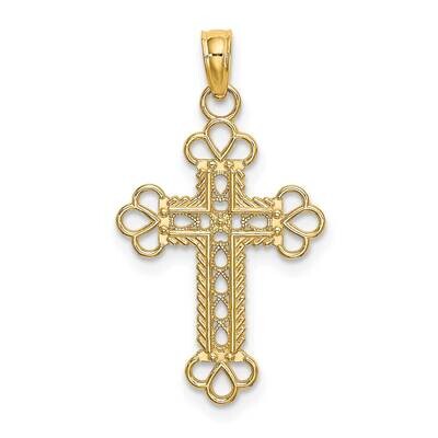 Cut-Out with Rope Frame Block Cross Charm 14k Gold Textured K8407, MPN: K8407, 637218034666