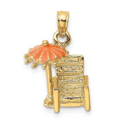 Beach Chair with Orange Enameled Umbrella Charm 14k Gold 3-D K6730, MPN: K6730, 637218115709