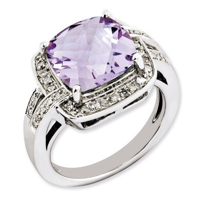 Pink Quartz &amp; Diamond Ring Sterling Silver QR3316PQ, MPN: QR3316PQ, 883957678177