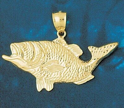 Dazzlers Jewelry Sea Bass Fish Pendant Necklace Charm Bracelet in Yellow, White or Rose Gold 610, M…
