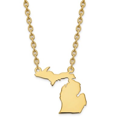 Michigan State Pendant Necklace with Chain 14k Yellow Gold Engravable XNA706Y-MI, MPN: XNA706Y-MI, …