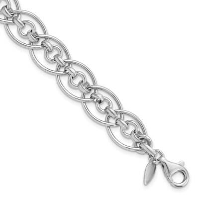 Oval &amp; Circle 7.75 Inch Link Bracelet Sterling Silver Rhodium-Plated Polished QG5810-7.75, MPN: QG5…