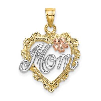 Rhodium Mom Heart Charm 14k Yellow &amp; Rose Gold K9074, MPN: K9074, 637218041206