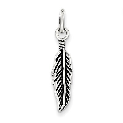 Feather Charm Antiqued Sterling Silver QC3914, MPN: QC3914, 883957908991