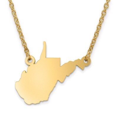 West Virginia State Pendant with Chain Engravable Gold-plated on Sterling Silver, MPN: XNA706GP-WV,…
