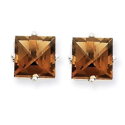 7mm Square Smokey Quartz Earrings 14k White Gold XE63WSQ, MPN: XE63WSQ, 883957094670