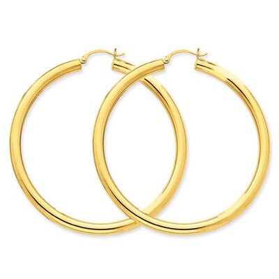 4mm Lightweight Round Hoop Earrings 14k Gold Polished T954L, MPN: T954L, 883957288192