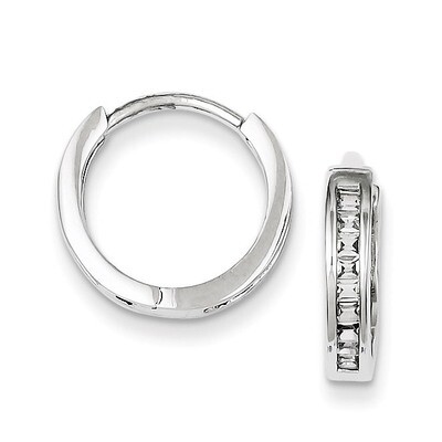 Baguette Hinged Hoop Earrings Sterling Silver Diamond QE9200, MPN: QE9200, 883957571874
