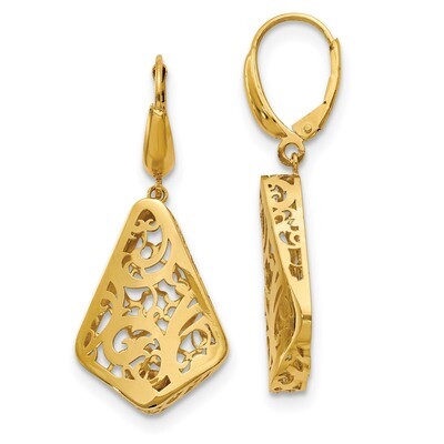 Leslie&#39;s Hollow Fancy Dangle Leverback Earrings 14k Gold Polished HB-LE1576, MPN: LE1576, 191101759…