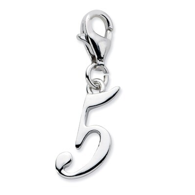 Number 5 Charm Sterling Silver QCC626N5 by Amore La Vita, MPN: QCC626N5, 886774074191