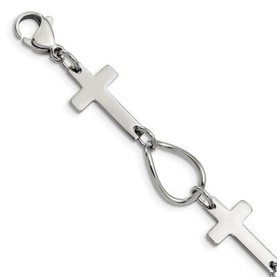 Cross Bracelet Stainless Steel Polished SRB1451-7.75 by Chisel, MPN: SRB1451-7.75, 886774972121