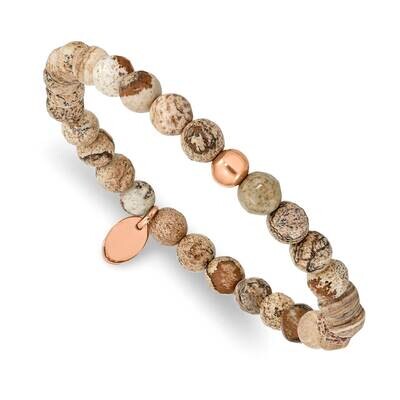 Rose Ip-Plated Brown Jasper Stretch Bracelet Stainless Steel Polished SRB2339, MPN: SRB2339, 191101…