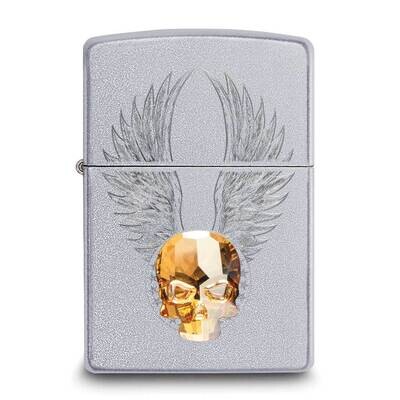 Zippo Satin Chrome with Swarovski Crystal Skull Lighter GM25907, MPN: GM25907, 191693114362