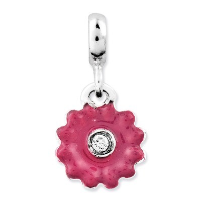 Hot Pink Enamel Flower Diamond Enhancer Sterling Silver QN100, MPN: QN100, 191101278723