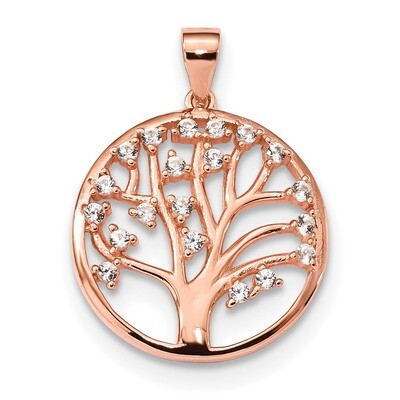 Rose-tone Created White Sapphire Tree of Life Pendant Sterling Silver QP4905, MPN: QP4905, 88677411…